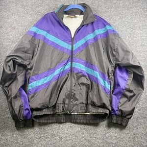 Vintage Spalding Jacket Mens Large Gray Purple Teal Colorblock Windbreaker 90s